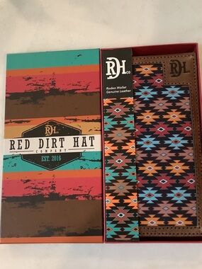 Red Dirt Hat Rodeo Leather Wallet - Multi-Color Aztec, Brand New